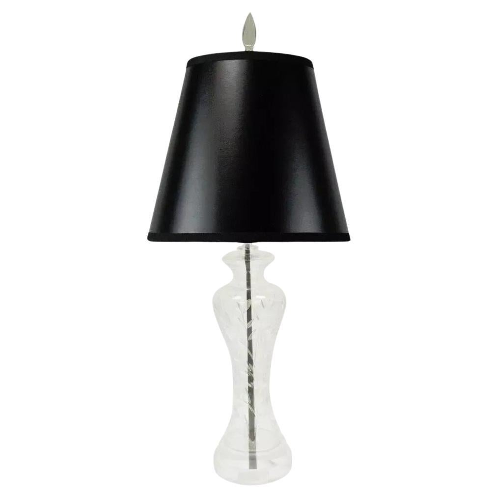 Vintage Waterford Crystal & Lucite Clear Etched Shaped Glass Table Lamp