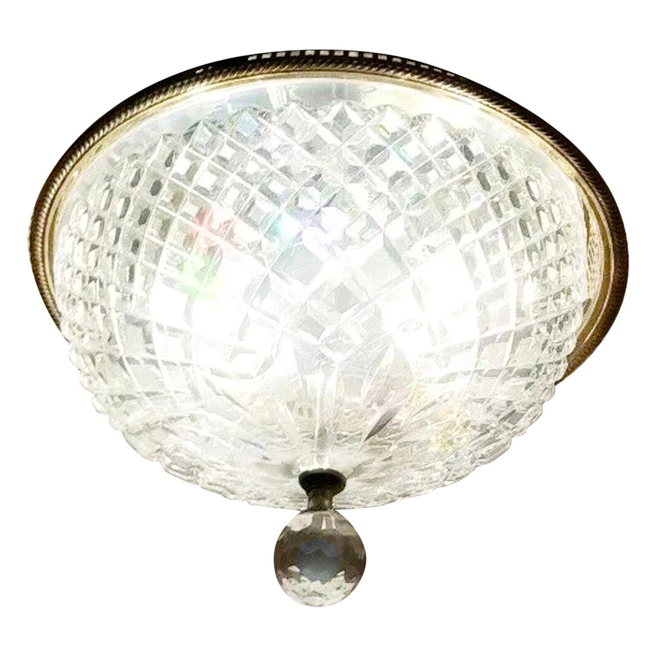 Vintage Waterford Crystal Monumental Flush Ceiling Fixture, Signed, Ireland