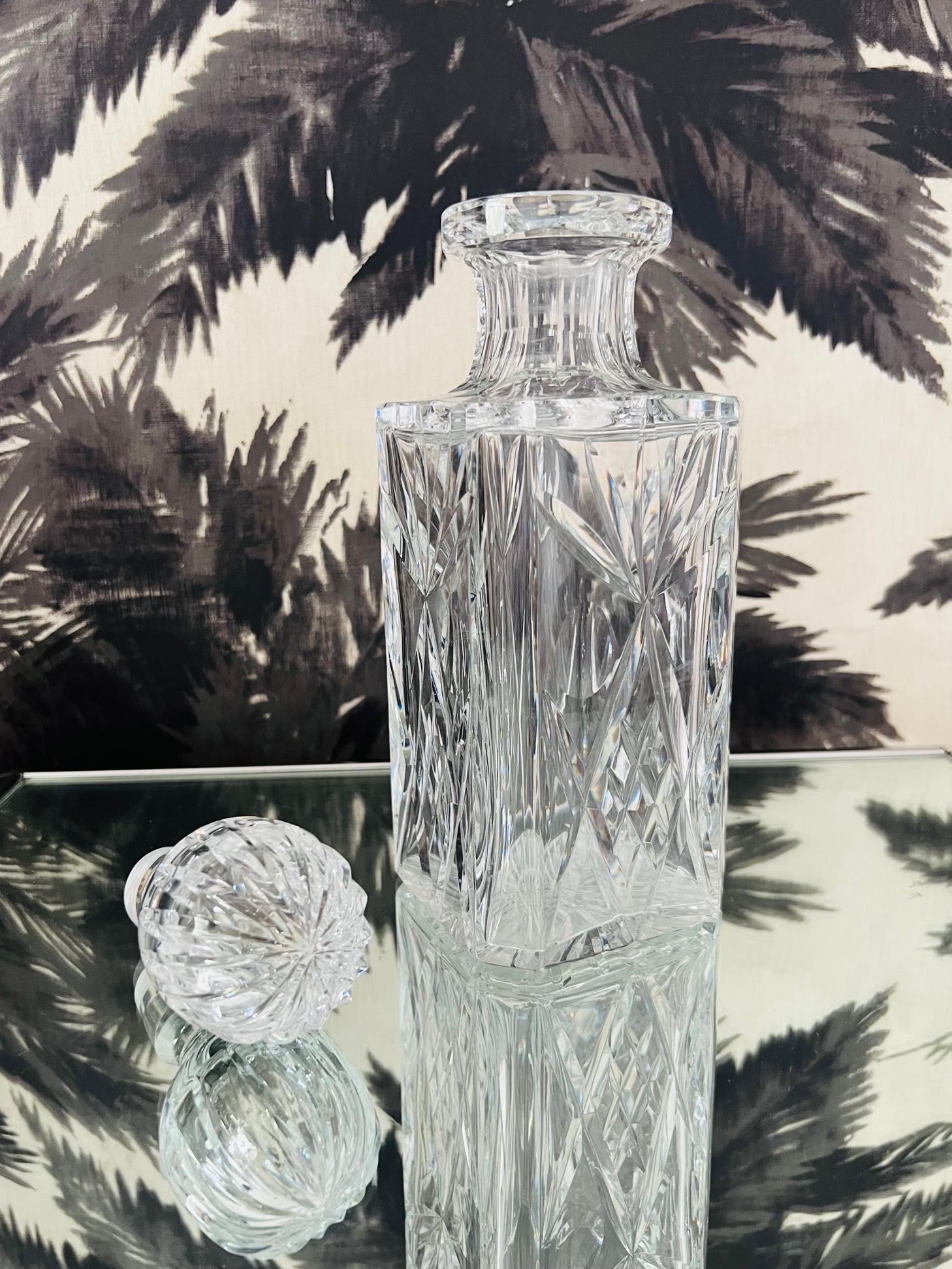 Edwardian Vintage Waterford Crystal Whiskey Decanter with Etched Designs, C. 1980