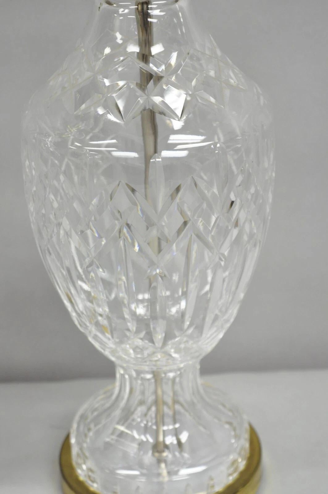 Unknown Vintage Waterford Cut Crystal Leaded Glass Urn Form Brass Table Lamps - a Pair For Sale