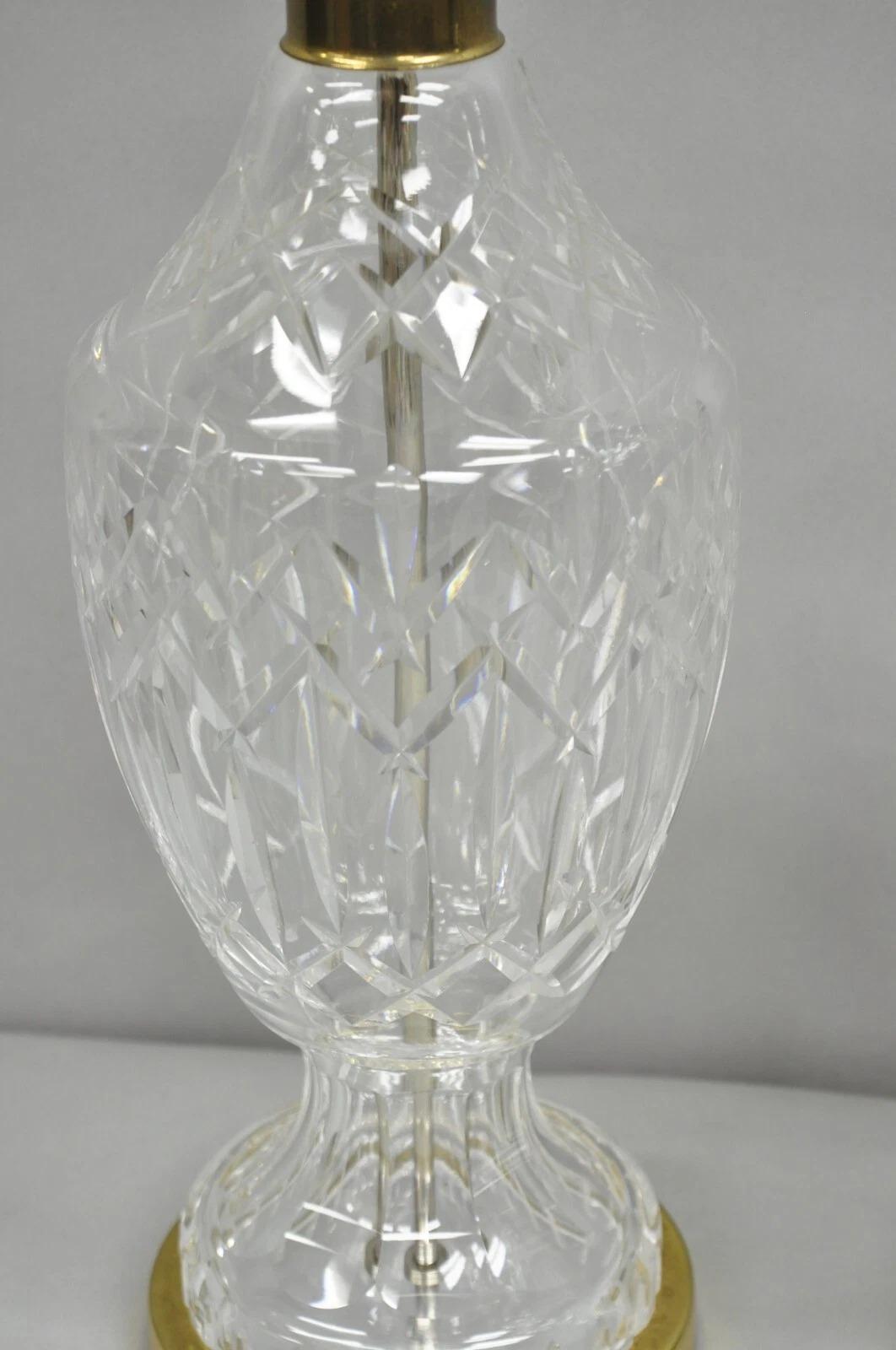 Vintage Waterford Cut Crystal Leaded Glass Urn Form Brass Table Lamps - a Pair For Sale 3