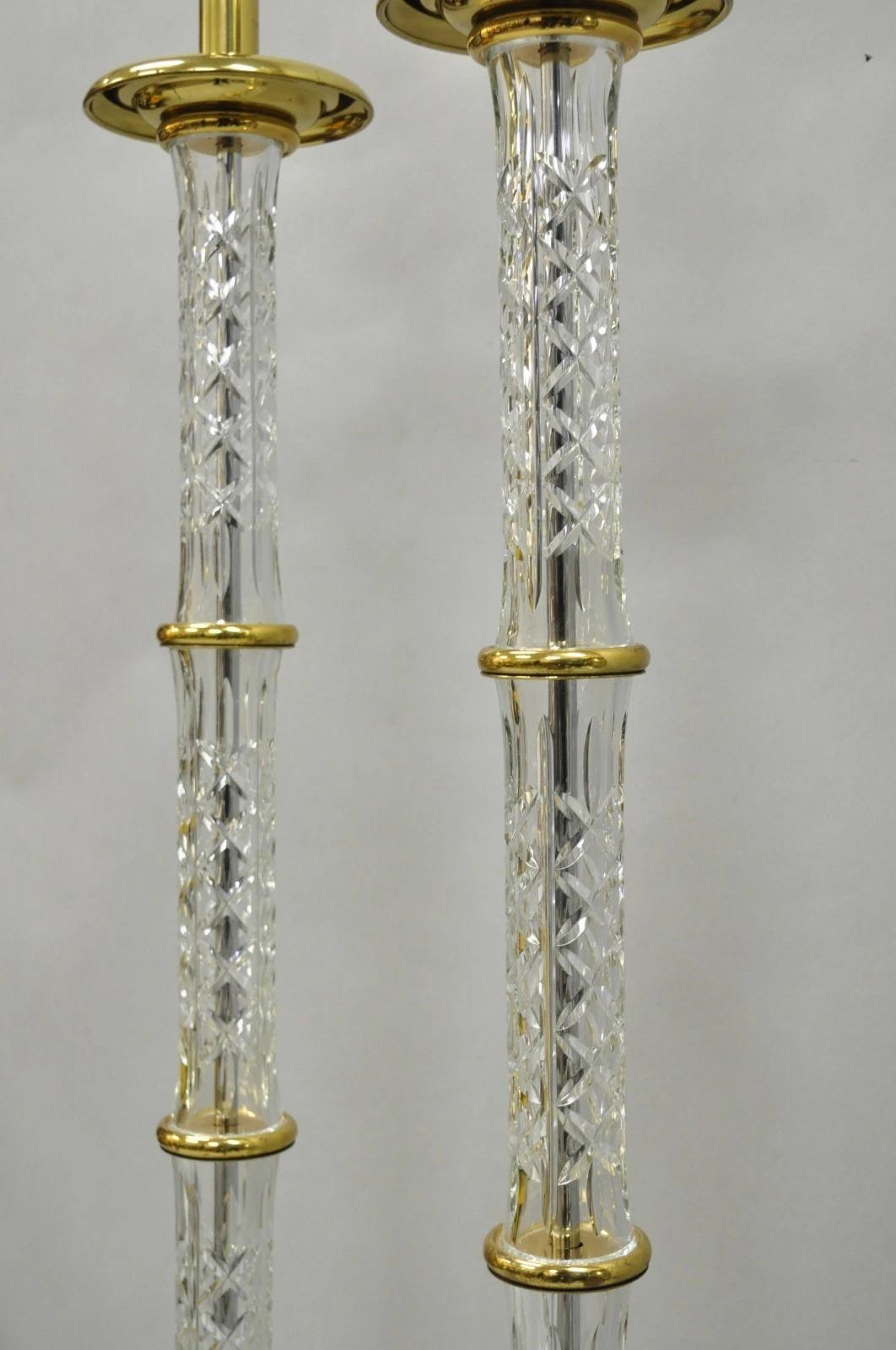 Sconosciuto Lampade da terra stile impero in ottone con colonna di cristallo Waterford Crystal - Vintage By in vendita