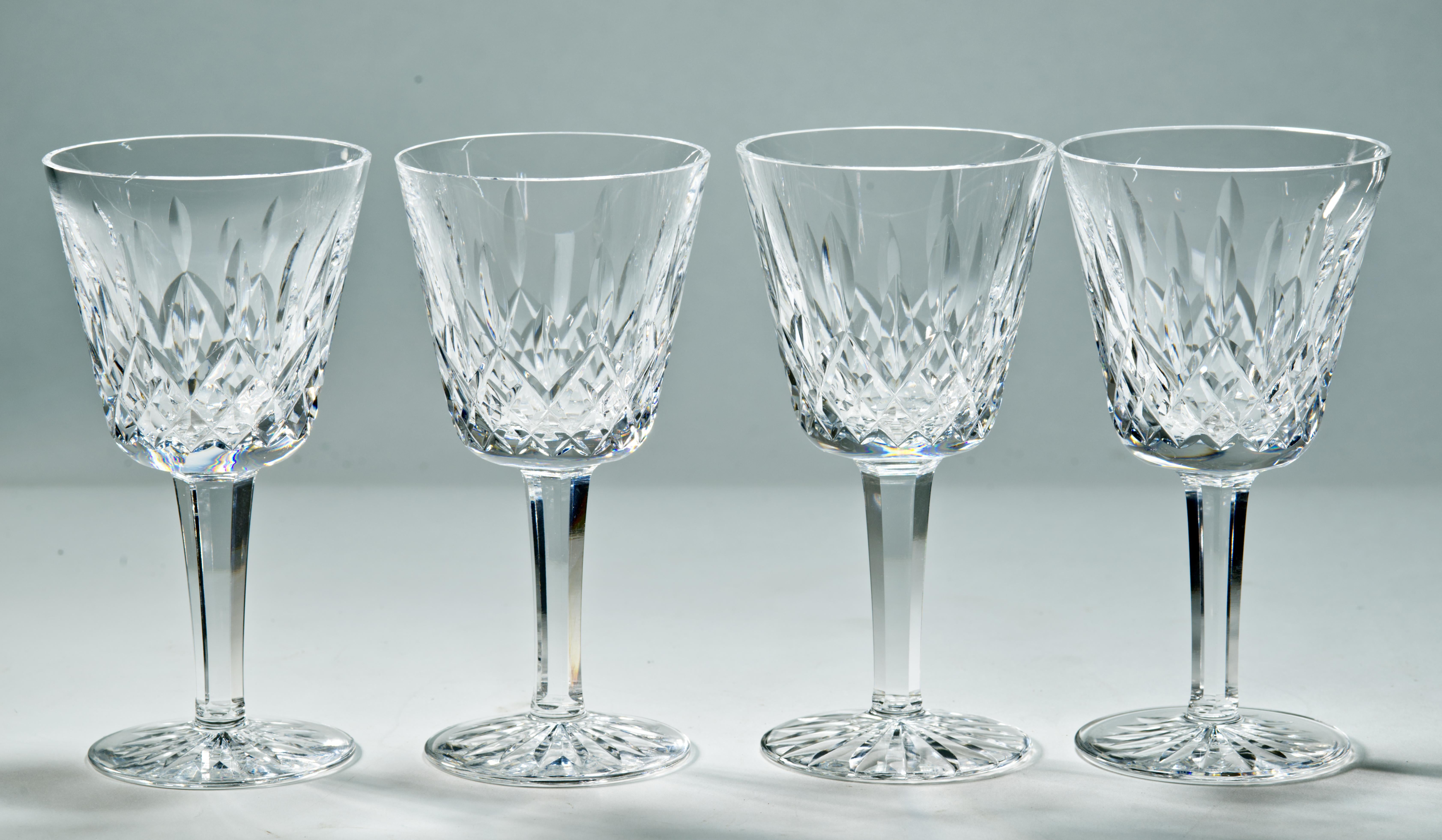 20th Century Vintage Waterford Lismore Crystal Wine Claret Glasses, Set of 4 For Sale