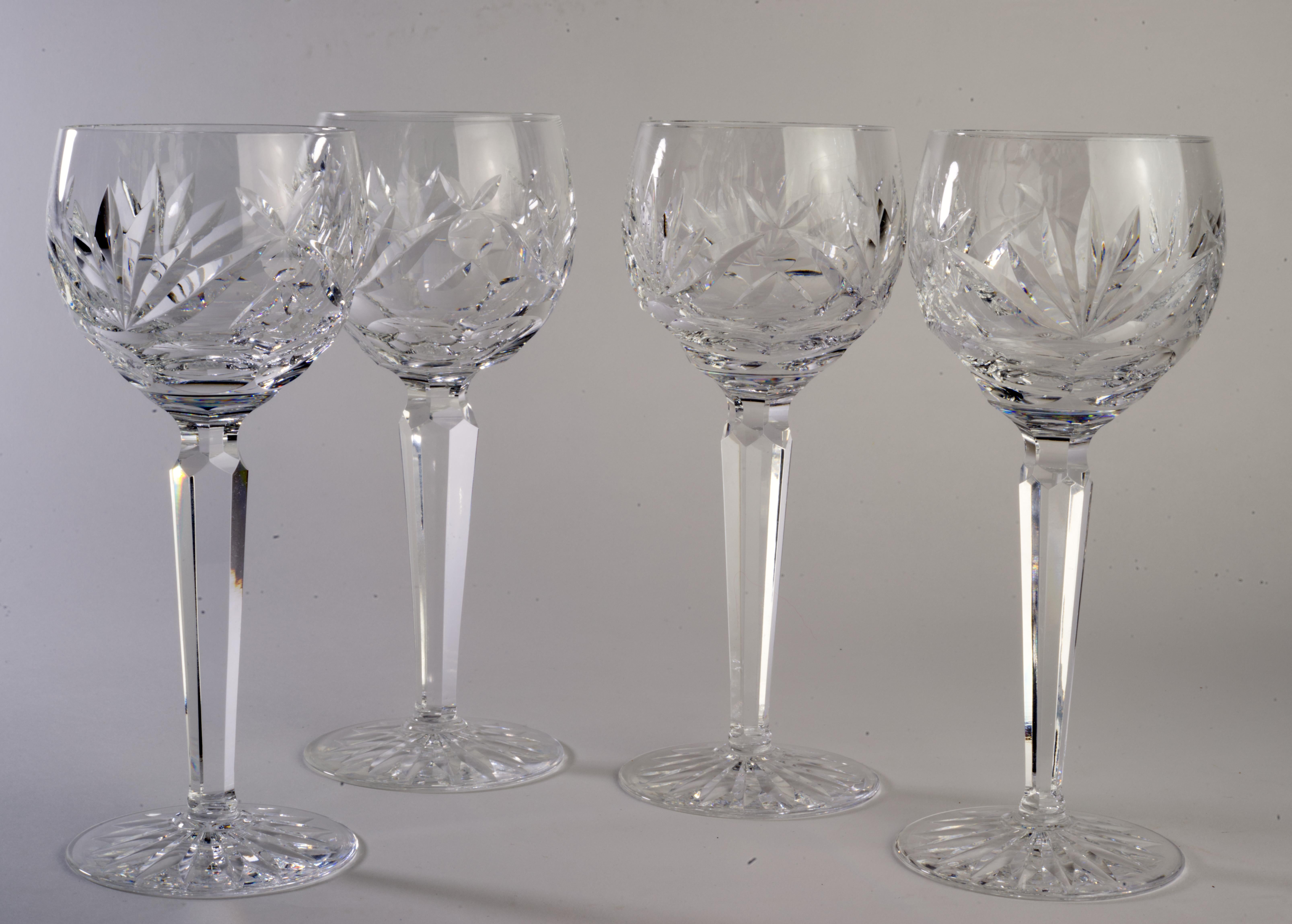 Irish Vintage Waterford Set of 4 Hock Wine Glasses Ashling For Sale