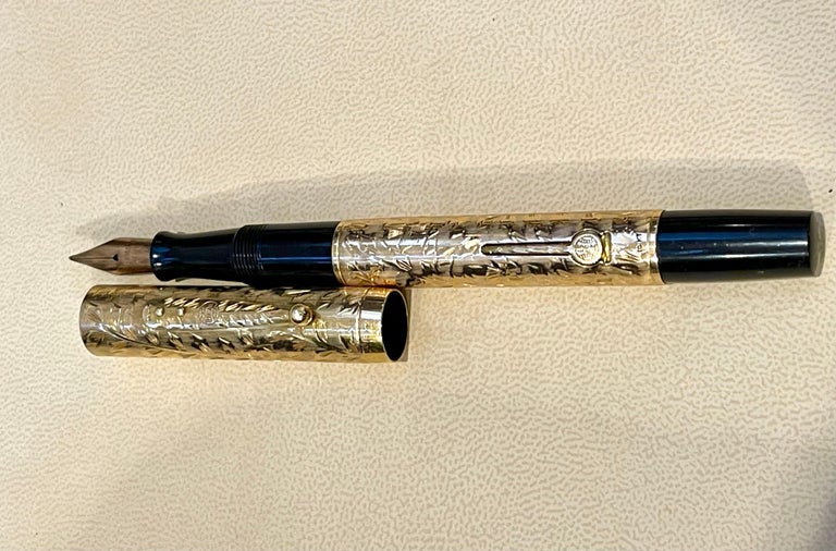 Vintage Waterman Full Size Fountain Pen, 14 K Solid Gold, Gilded Design