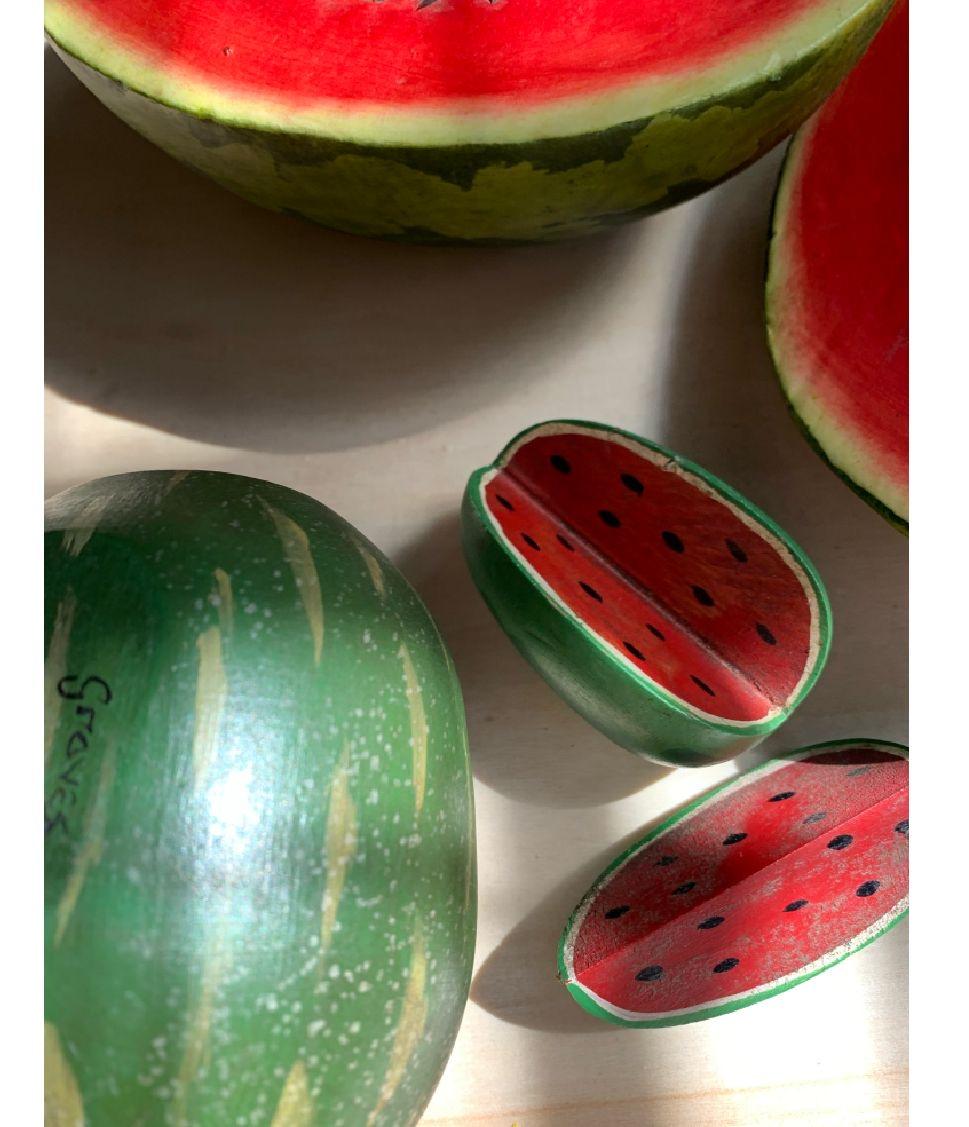 20th Century Vintage Watermelon Hand Carved Sculpture Set, Decoy Decor, Trompe L’Oeil For Sale