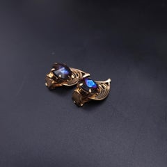 Vintage Watermelon Rhinestone Rose Cut Clip-On Floral Earrings, Blue & Purple