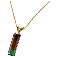 Collier vintage avec pendentif et chaîne en tourmaline melon d'eau