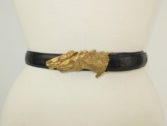 Vintage Wathne Brass Horse Buckle & Black Alligator Belt