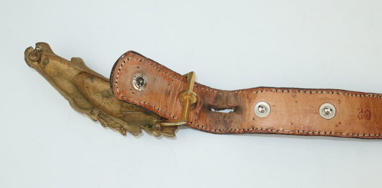 Vintage Wathne Brass Horse Buckle and Black Alligator Belt  display picture 1