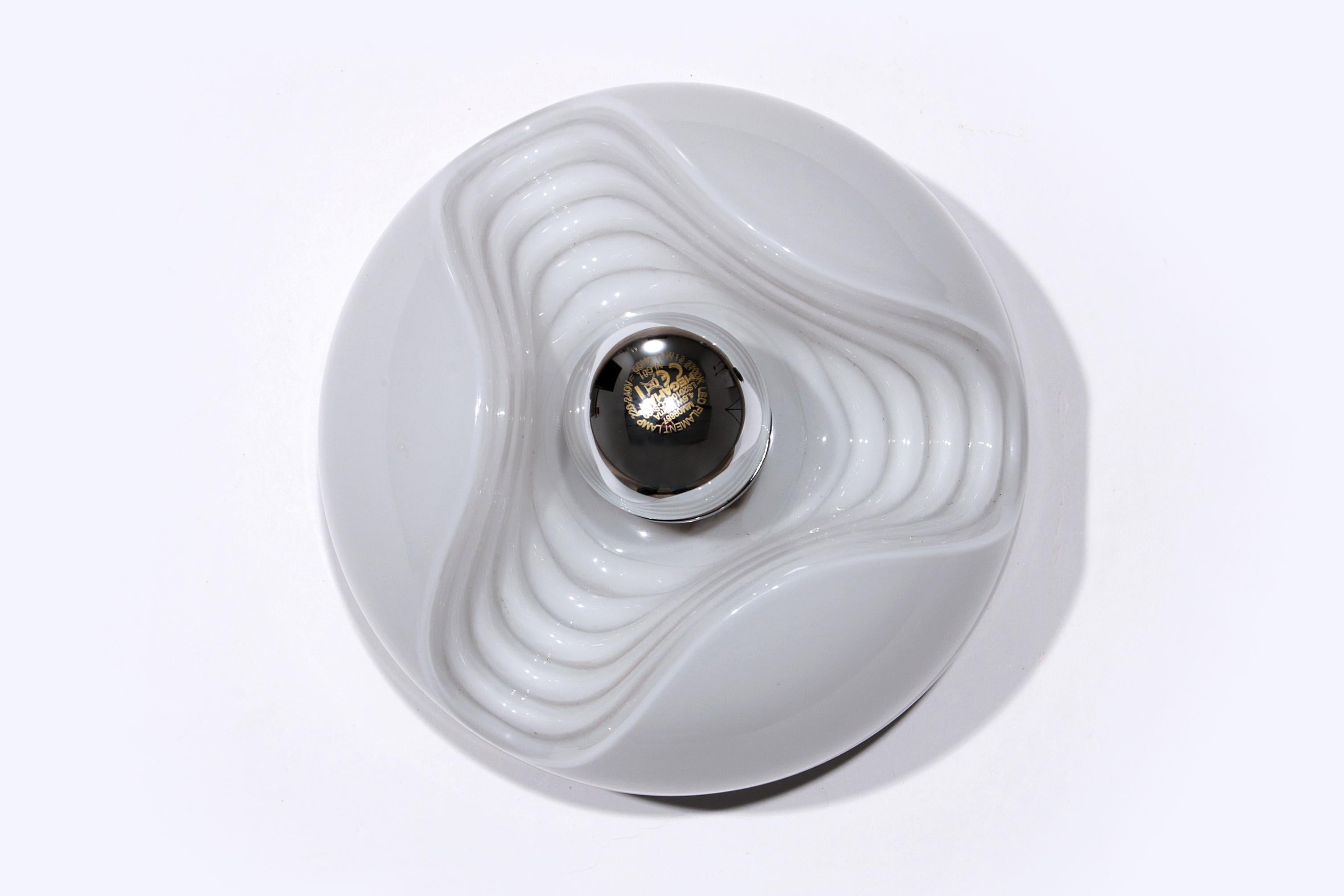 Late 20th Century Vintage Wave Ceiling Lamp by Peill & Putzler white milk glass, 1970 For Sale
