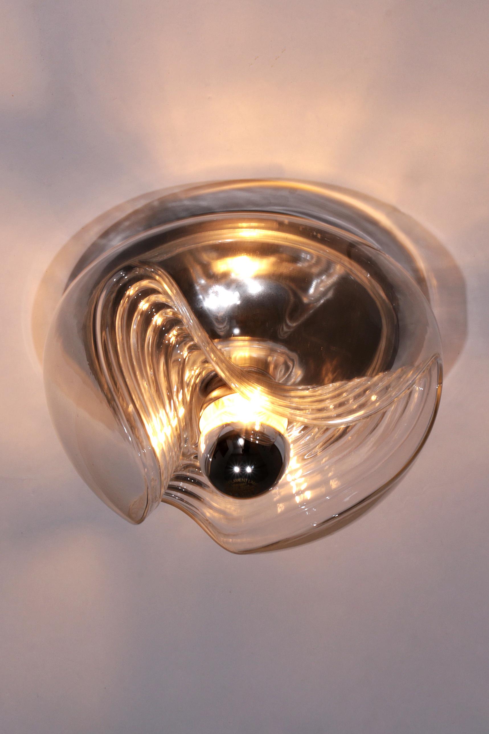 Mid-Century Modern Vintage Wave Ceiling Lamp from Peill & Putzler Clear glass For Sale