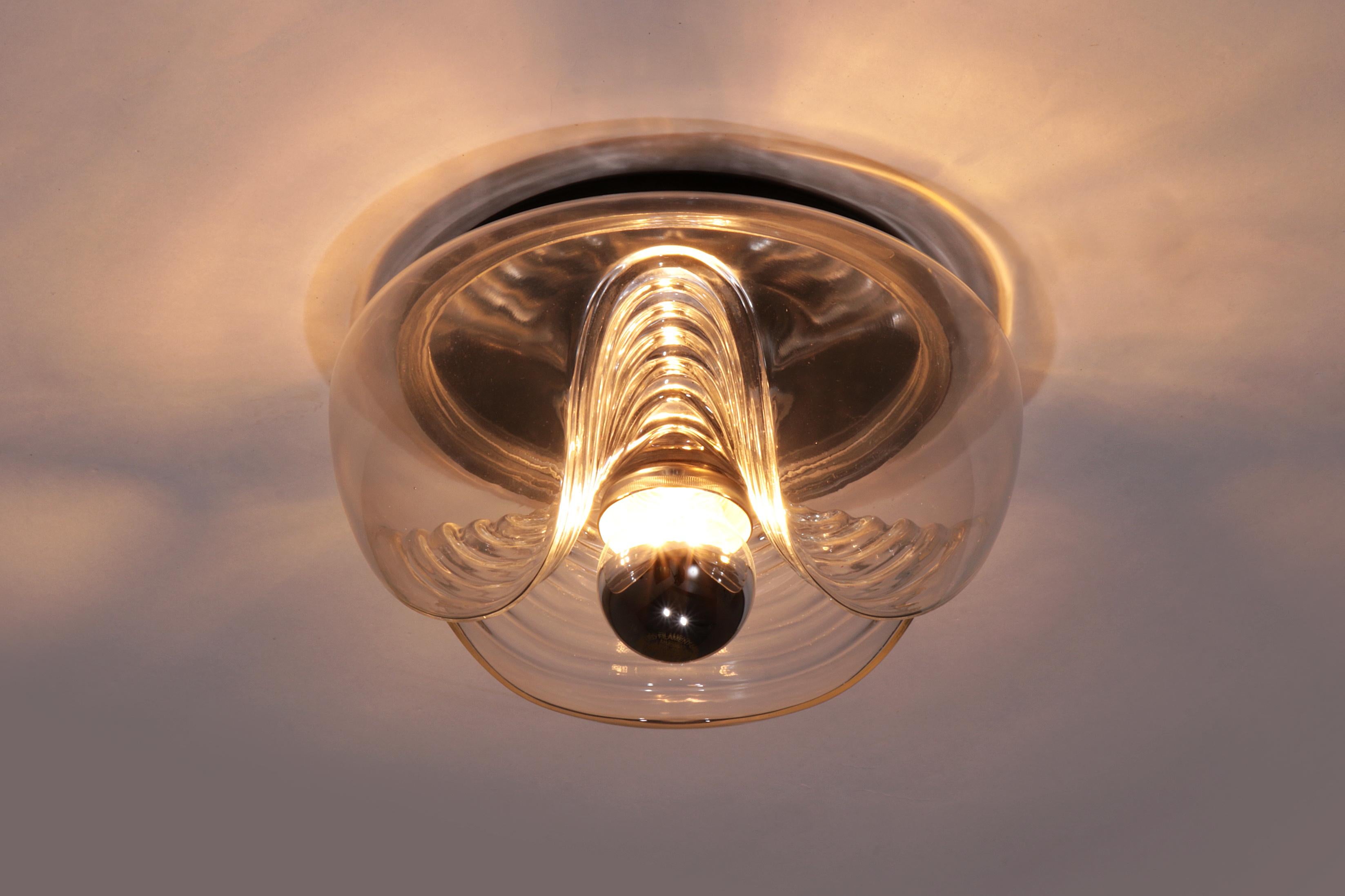 German Vintage Wave Ceiling Lamp from Peill & Putzler Clear glass For Sale
