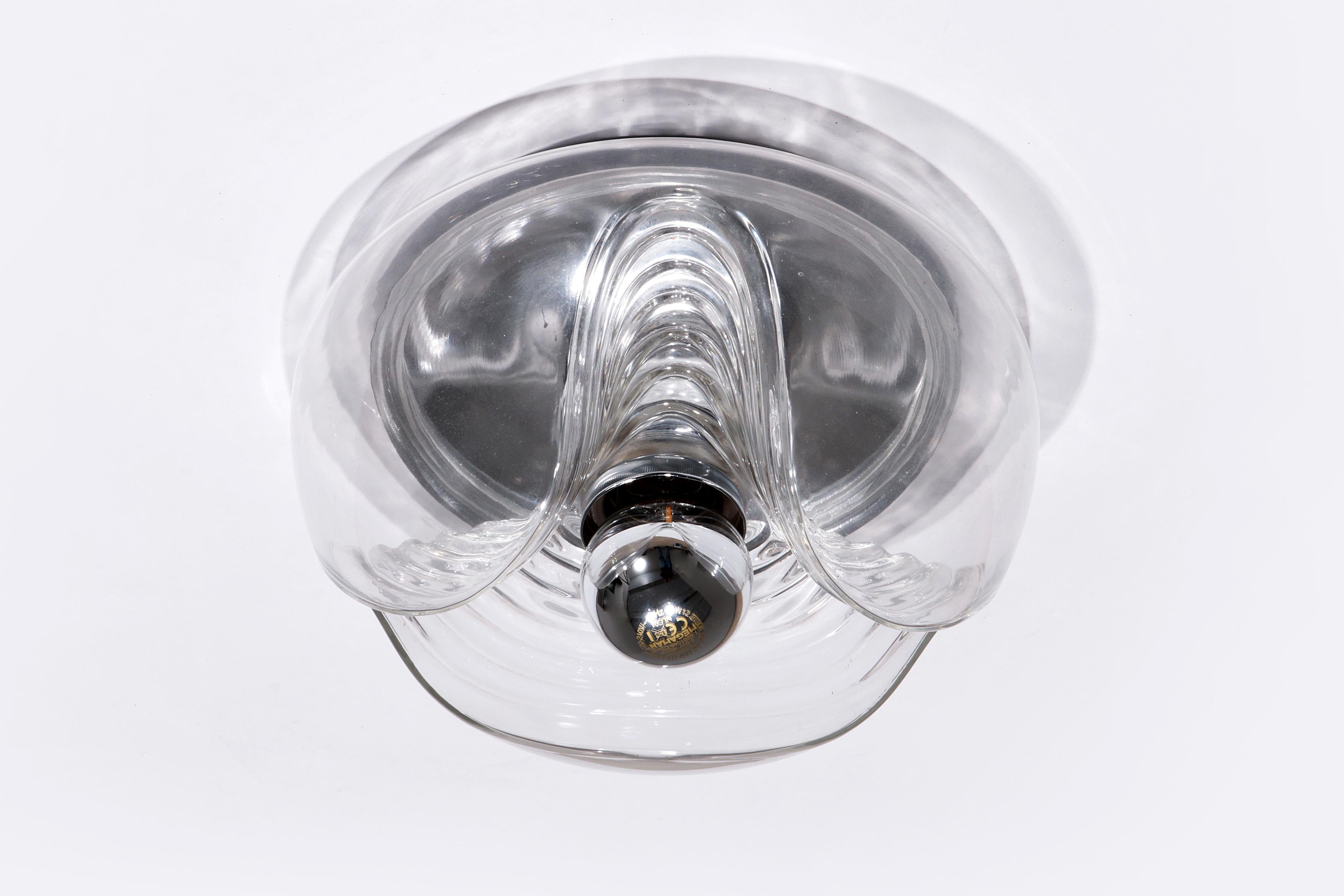 Vintage Wave Ceiling Lamp from Peill & Putzler Clear glass In Excellent Condition For Sale In Oostrum-Venray, NL