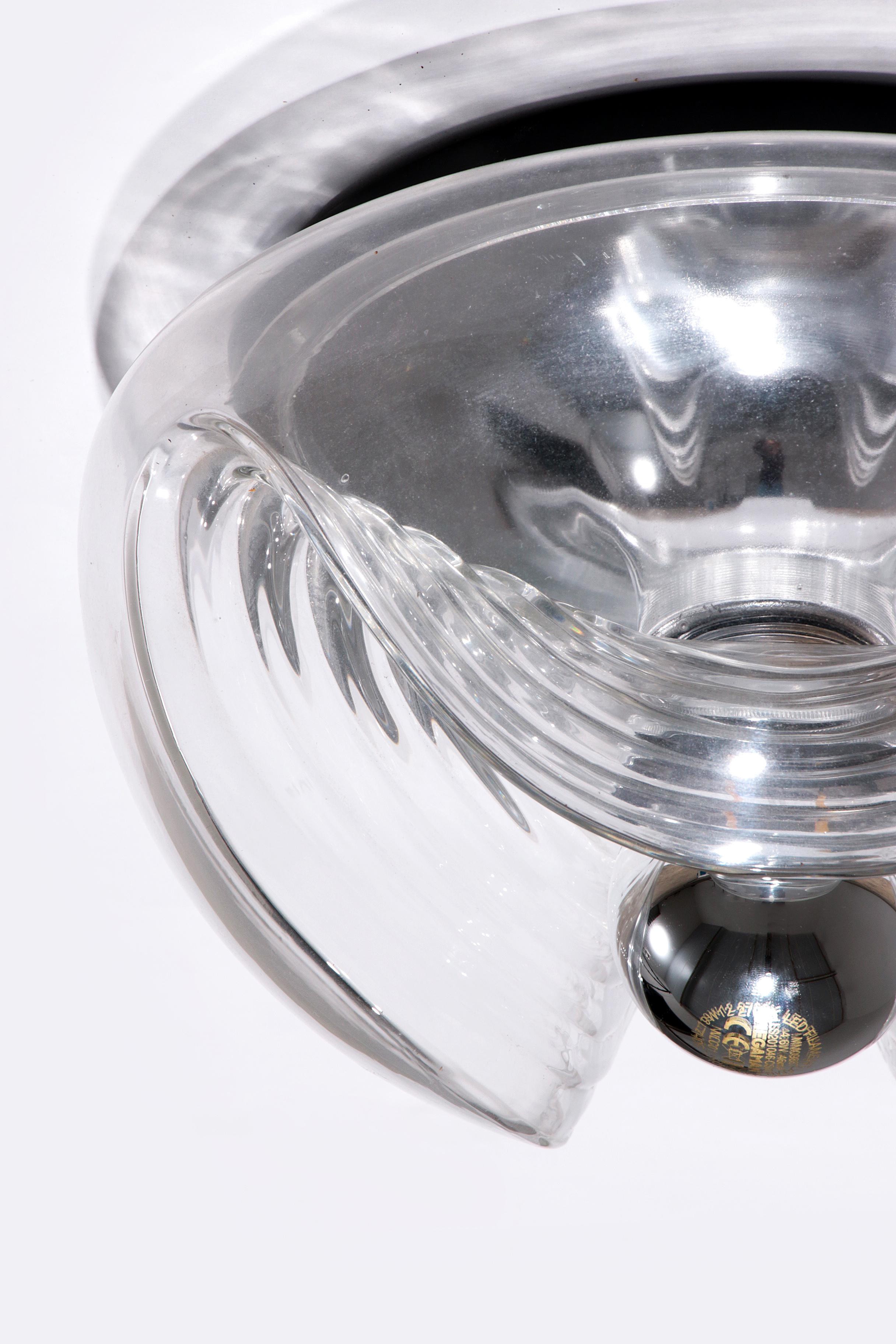 Metal Vintage Wave Ceiling Lamp from Peill & Putzler Clear glass For Sale