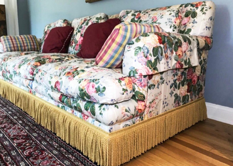 Vintage Waverly Down Filled Hollywood Regency Wayside Of Milford Custom Sofa At 1stdibs The motifs shown evoke a journey through an exotic garden or a visit to verdant space. vintage waverly down filled hollywood regency wayside of milford custom sofa