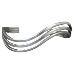 Vintage Wavy Cuff Bracelet 6.5 Inches Sterling Silver