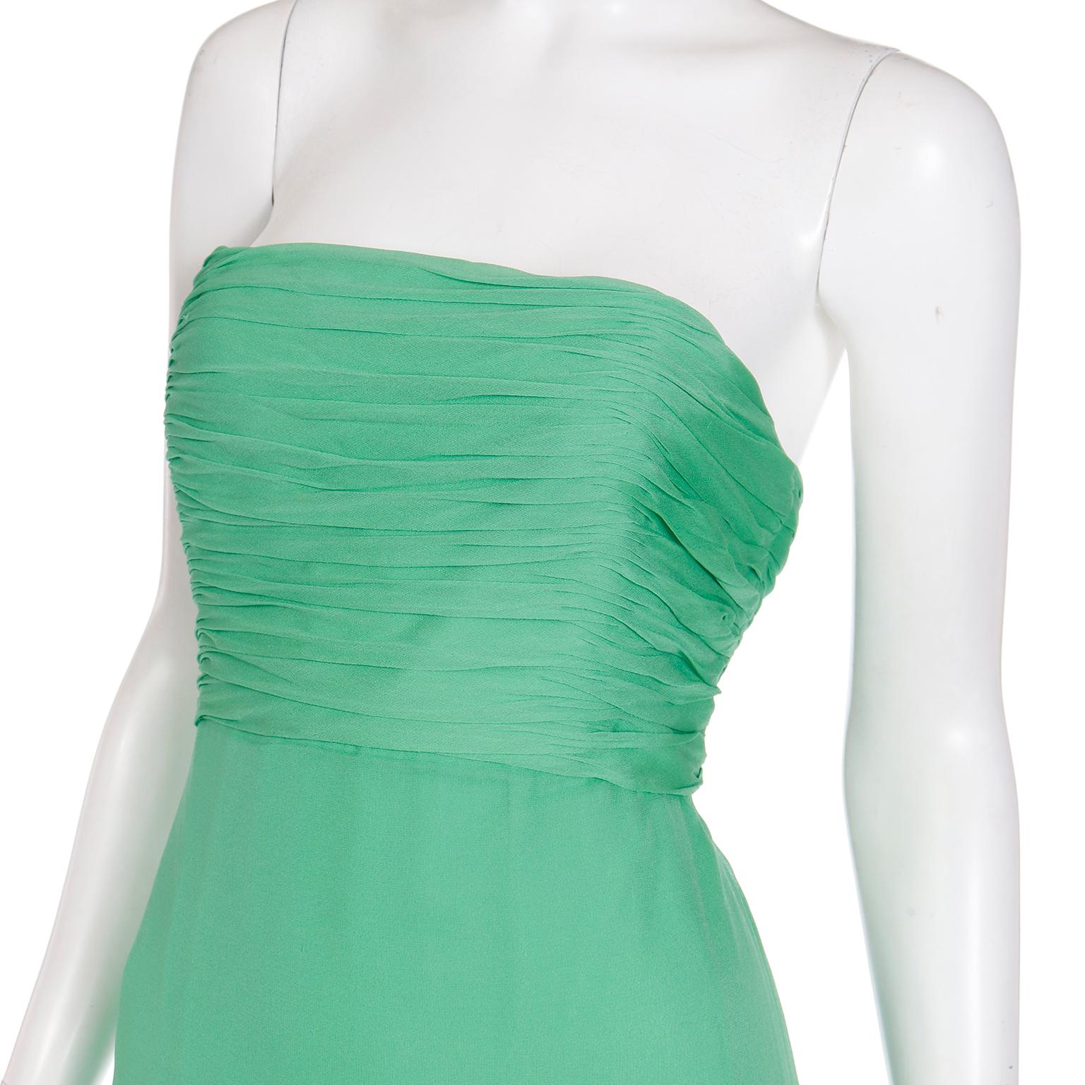 Vintage Wayne Clark Green Silk Chiffon Strapless Evening Dress With Wrap Shawl For Sale 6
