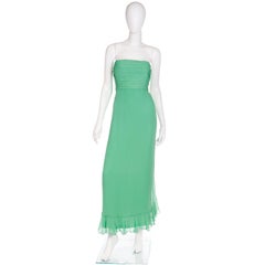 Vintage Wayne Clark Green Silk Chiffon Strapless Evening Dress With Wrap Shawl