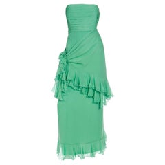 Vintage Wayne Clark Green Silk Chiffon Strapless Evening Dress With Wrap Shawl