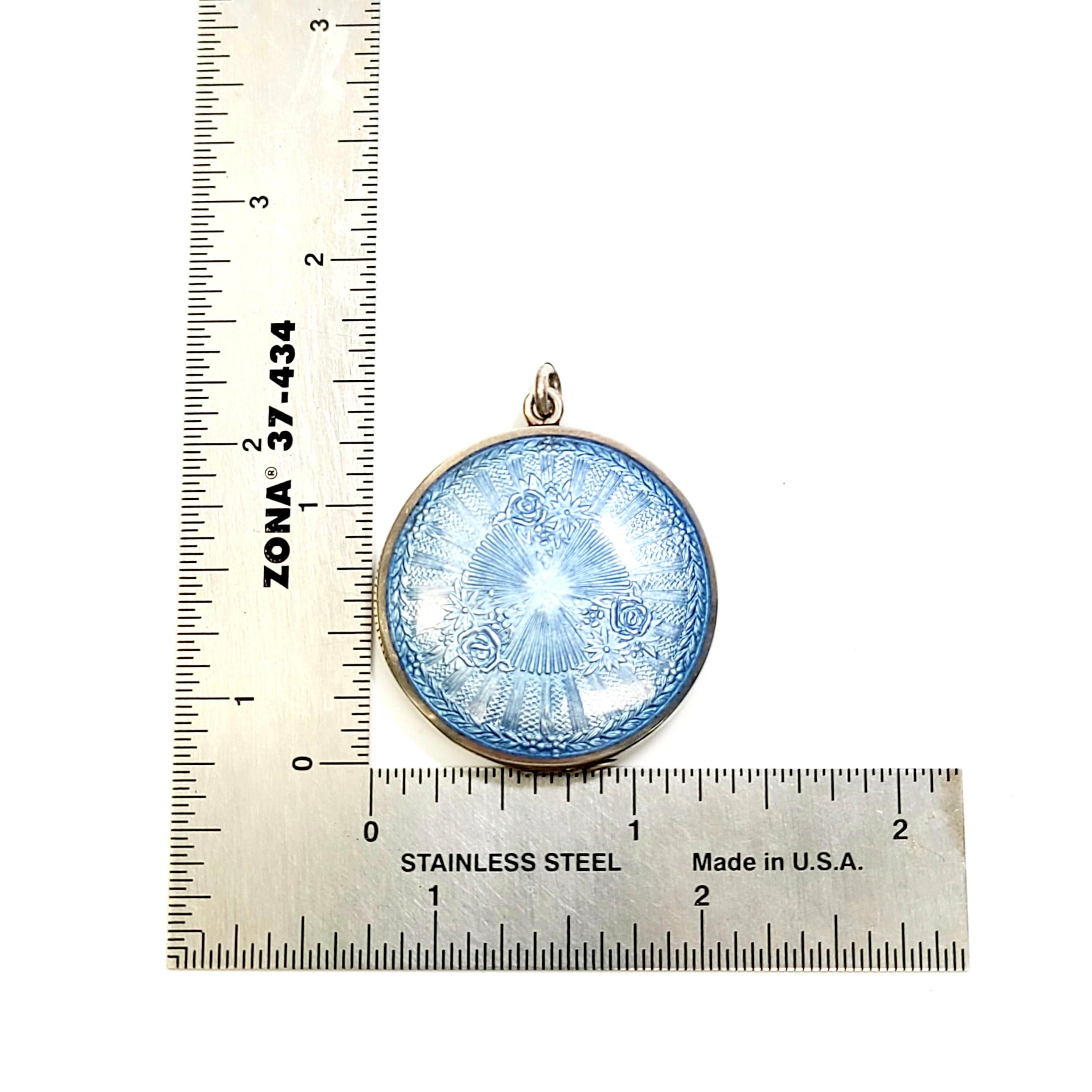 Vintage WB Sterling Silver Blue Guilloche Enamel Round Locket 2