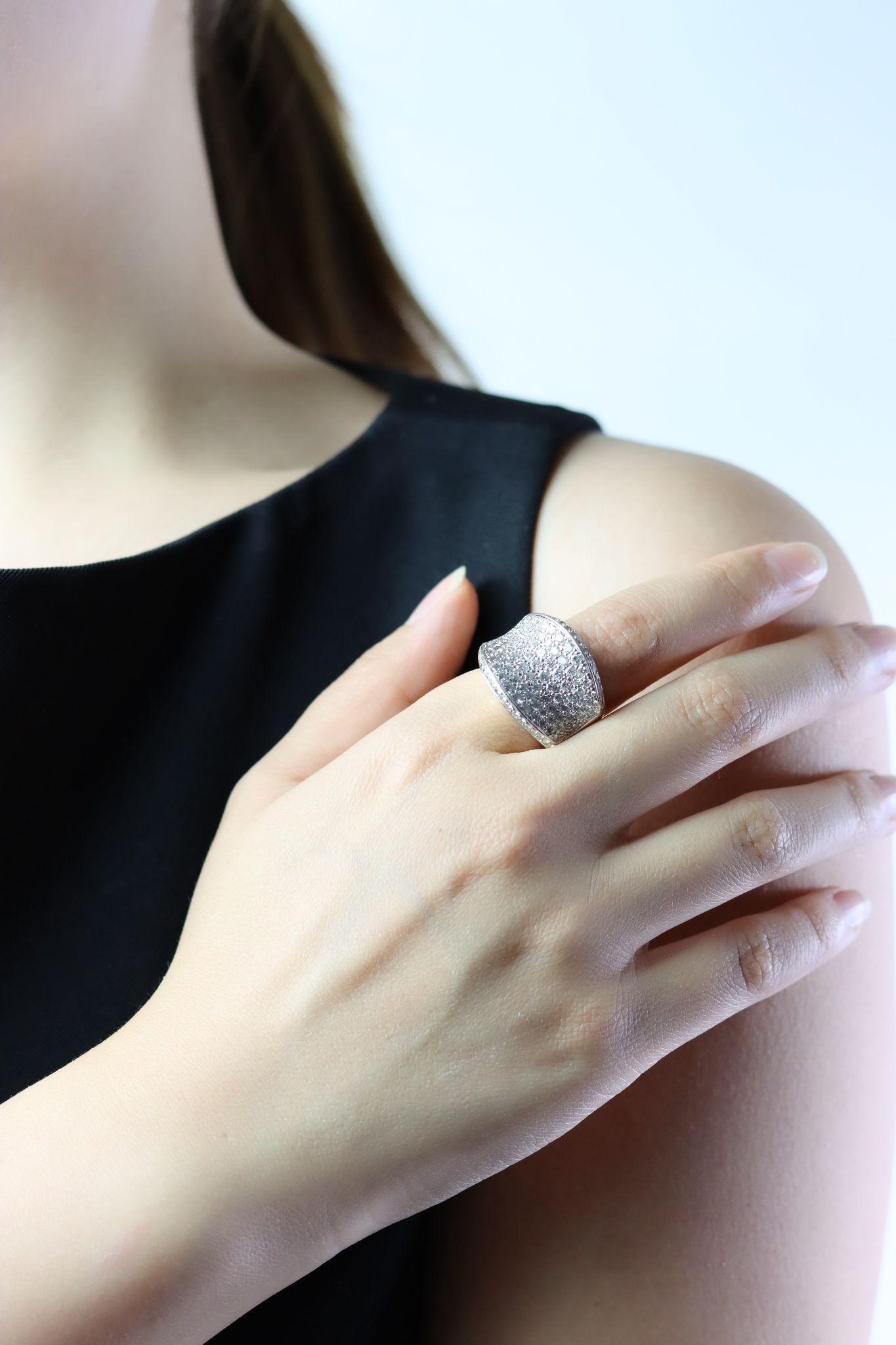 Vintage WCJ 3 Carat Diamond Pave Saddle Ring. 
Attributed to Charles Krypell Saddle Ring Design featuring a tapering wide faced Band featuring a Pave Diamond setting with approximately 3 Carats of Near colorless Diamonds.

Approximately: 
7.25 (Ring