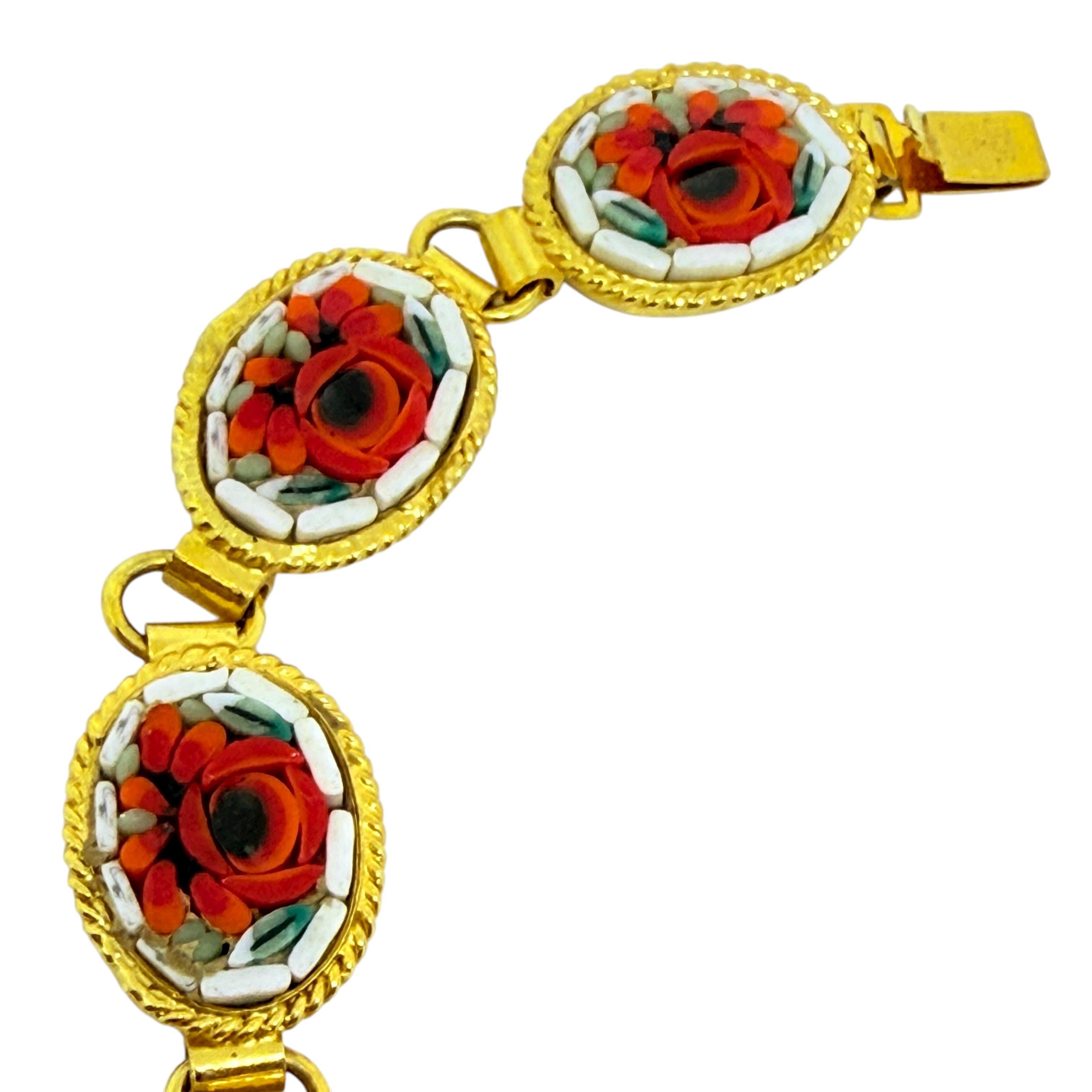 Vintage WD ITALE signiert vergoldet Mikro Mosaik Steine Blume Link Armband für Damen oder Herren im Angebot