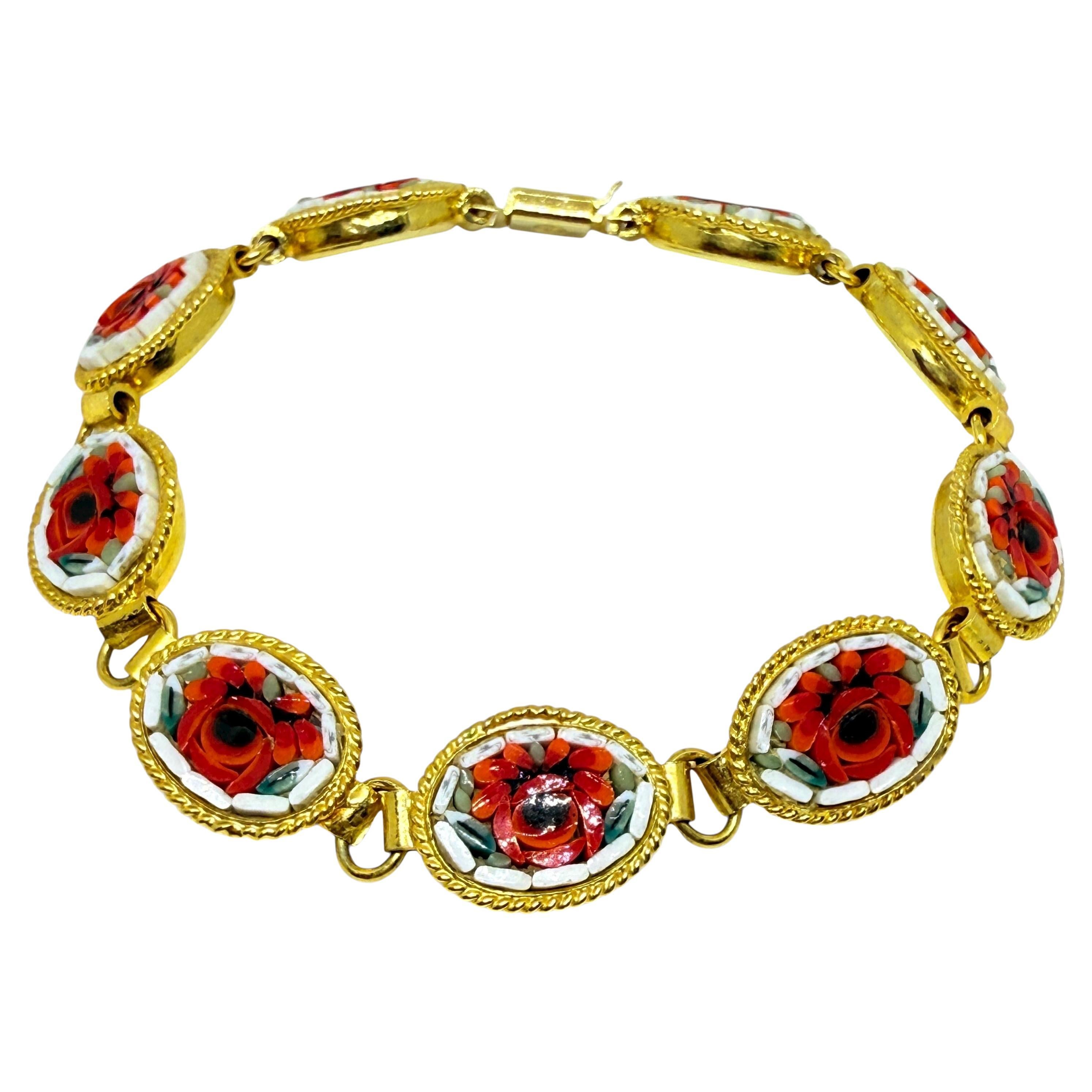 Bracciale vintage WD ITALE placcato oro con micro mosaico di pietre e fiori