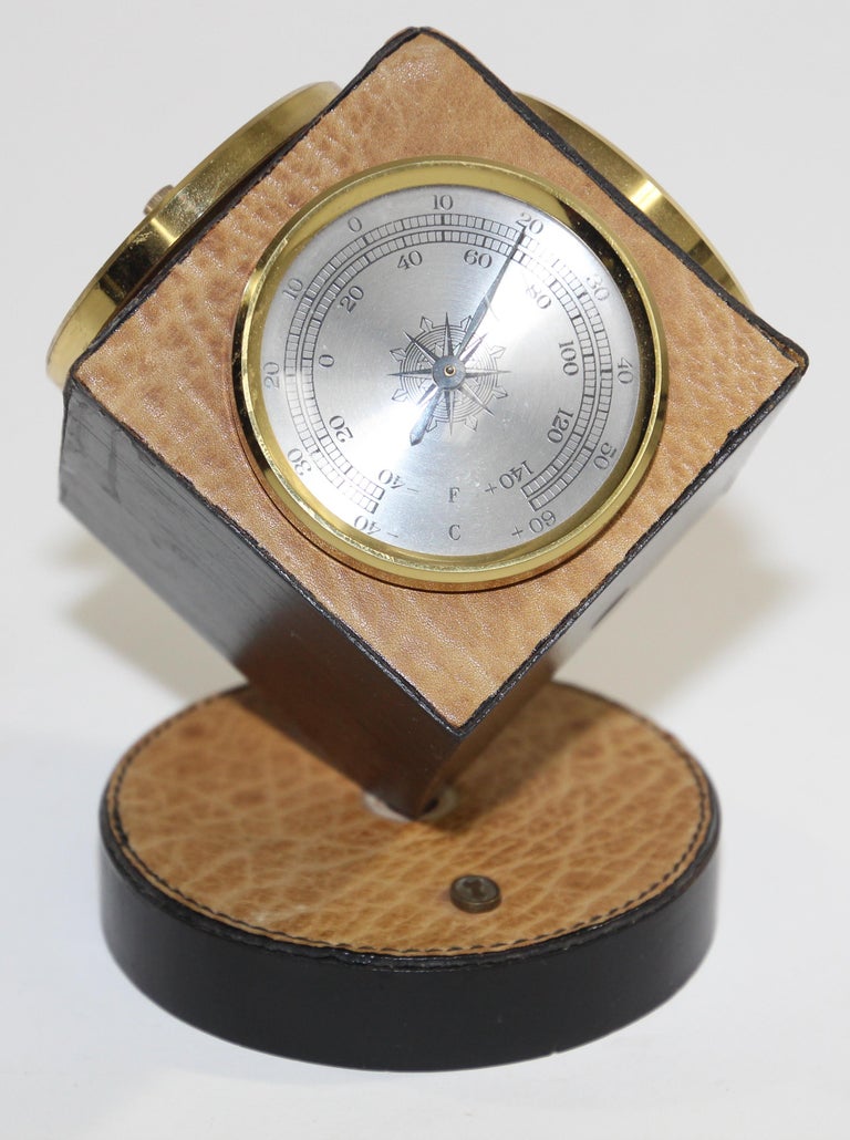 Vintage Weather Station Rotated Cube with Barometer, Thermometer and