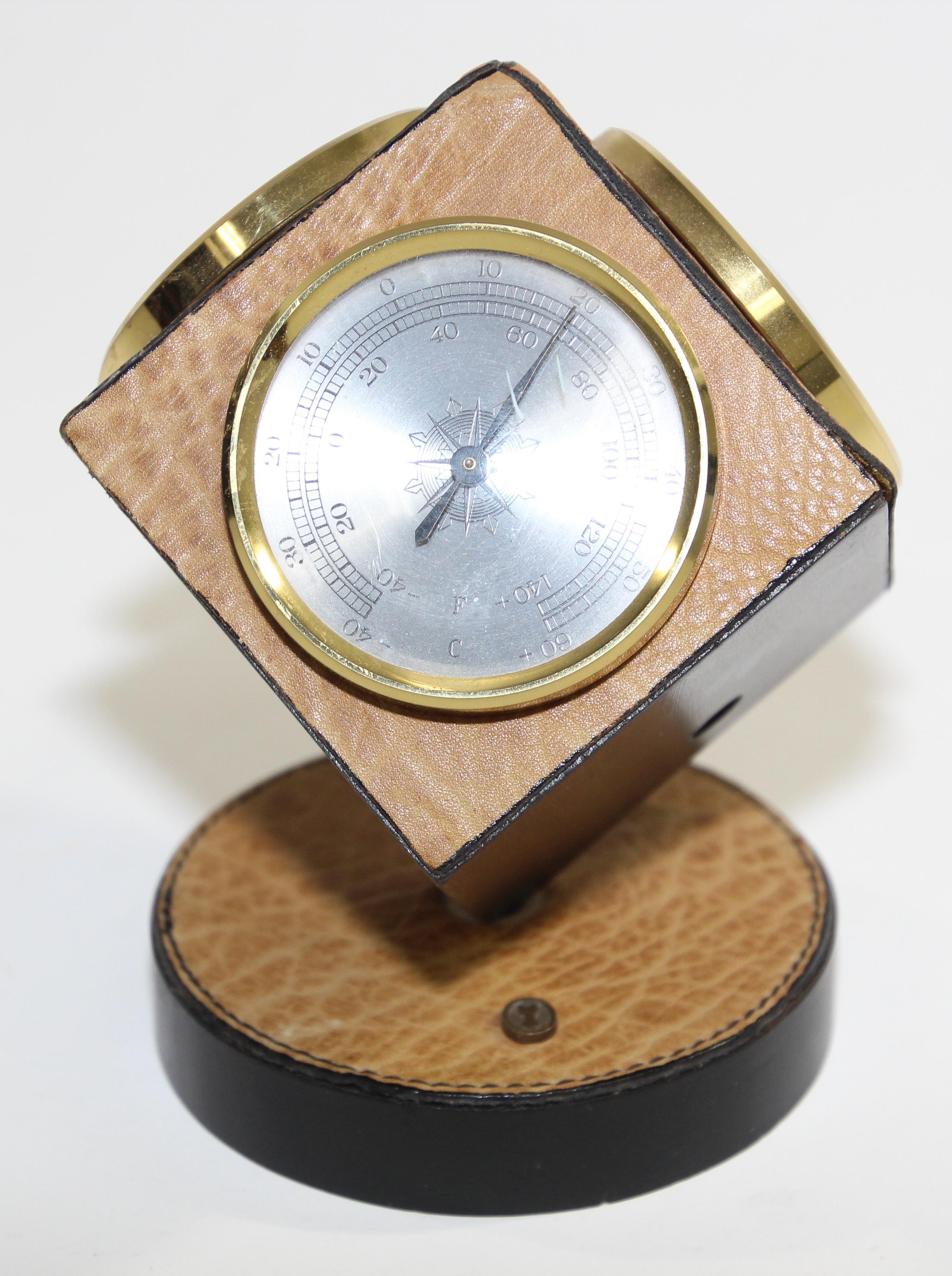 German Vintage Weather Station Rotated Cube with Barometer, Thermometer and Hygrometer