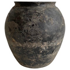 Vintage Weathered Black Clay Pottery Vase