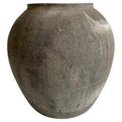 Vintage Weathered Black Clay Pottery Vase