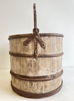 Vintage Weathered Cypress Wood Garden Buckets with Handle