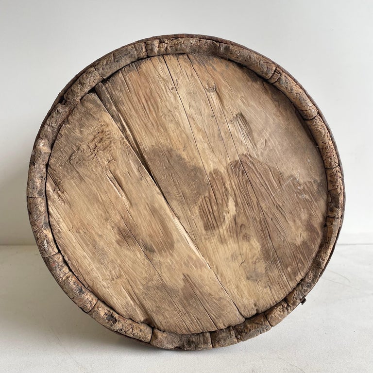 Vintage Weathered Cypress Wood Garden Buckets with Handle For Sale at