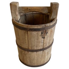 Vintage Weathered Cypress Wood Garden Buckets with Handle