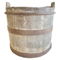 Vintage Weathered Cypress Wood Garden Buckets with Handle