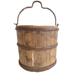 Vintage Weathered Cypress Wood Garden Buckets with Handle