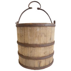 Vintage verwittert Zypressenholz Garten Eimer mit Handle