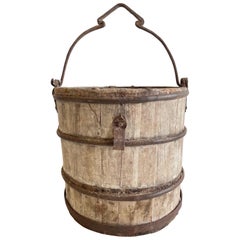 Vintage Weathered Cypress Wood Garden Buckets with Handle