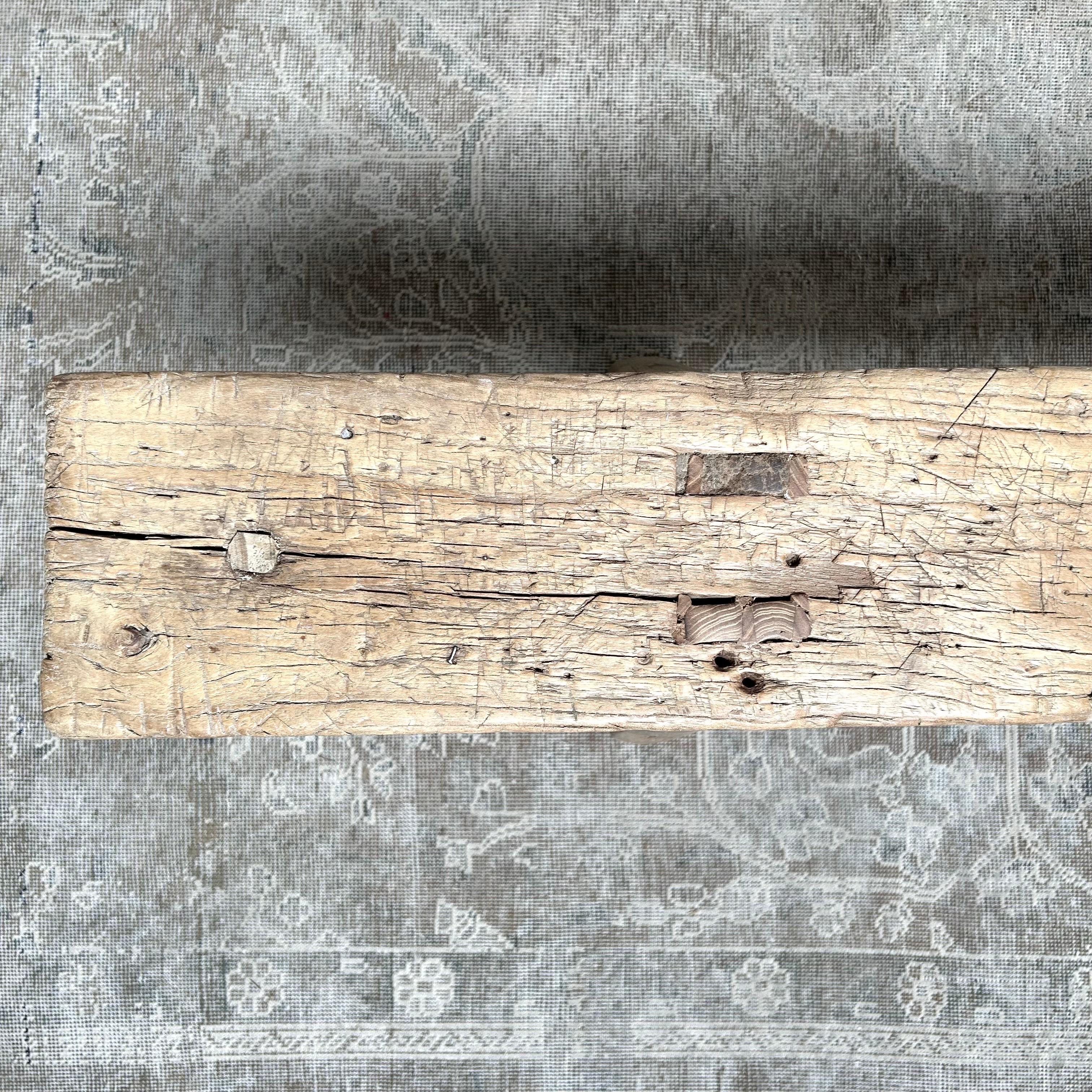 Vintage Weathered Patina Elm Wood Skinny Bench 5