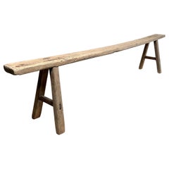 Vintage Weathered Patina Elm Wood Skinny Bench