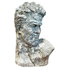 Vintage Weathered Stone Bust Wall Sculpture