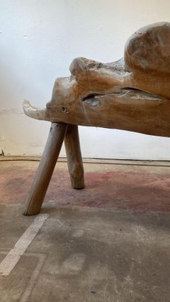 Vintage Weathered Teak Root Bench, Organic Live Edge Seat