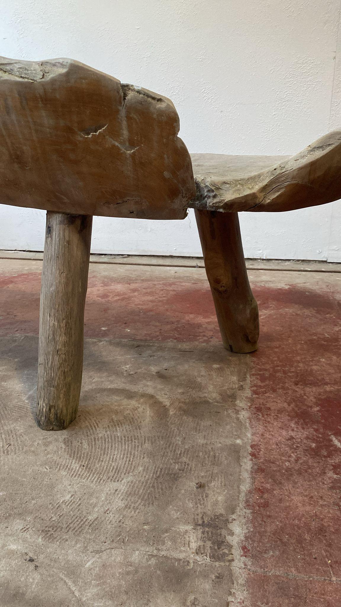 Organic Modern Vintage Weathered Teak Root Bench, Organic Live Edge Seat
