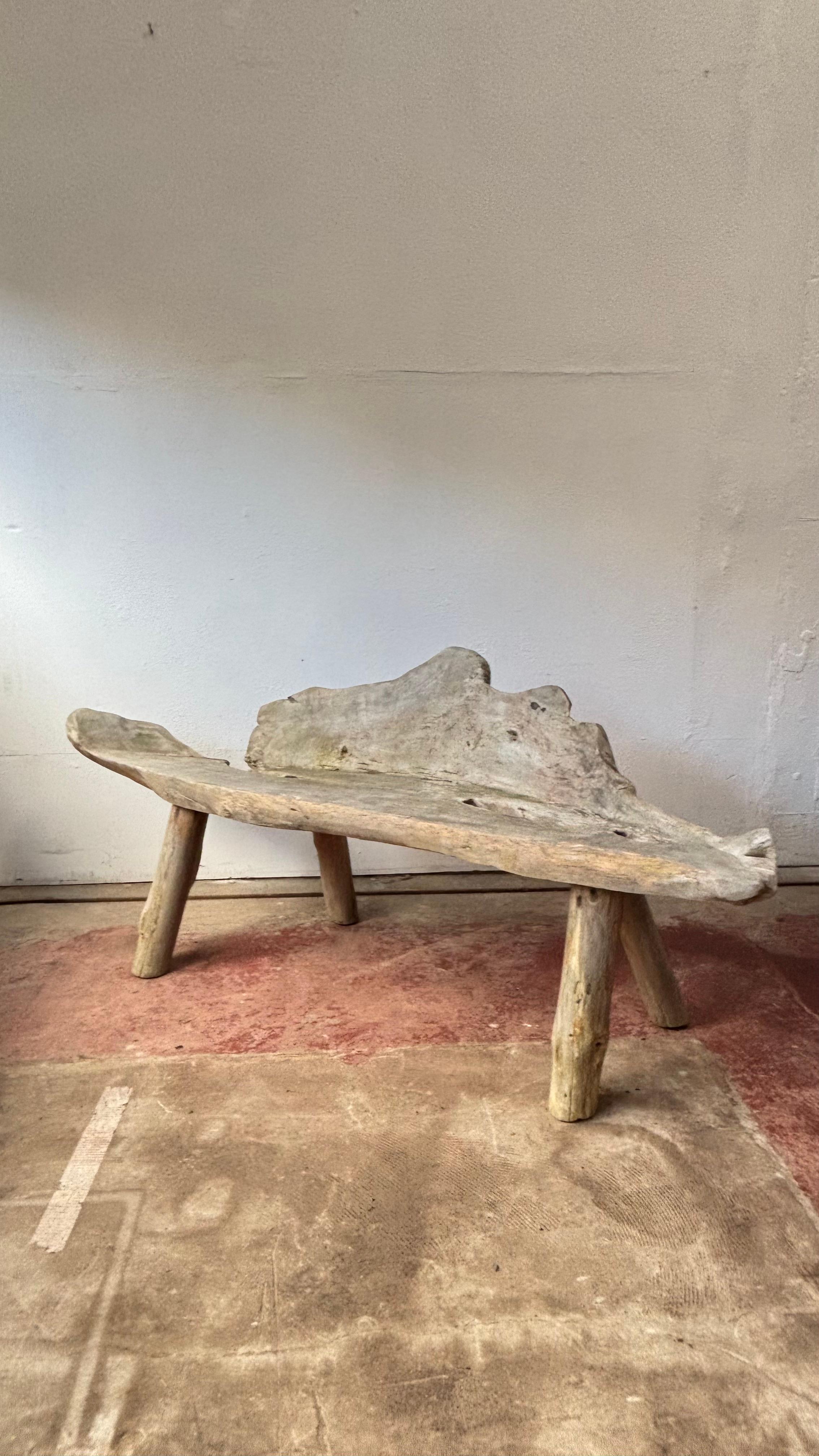 Vintage Weathered Teak Root Bench, Organic Live Edge Seat In Good Condition In Sherborne, GB