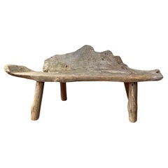 Vintage Weathered Teak Root Bench, Organic Live Edge Seat