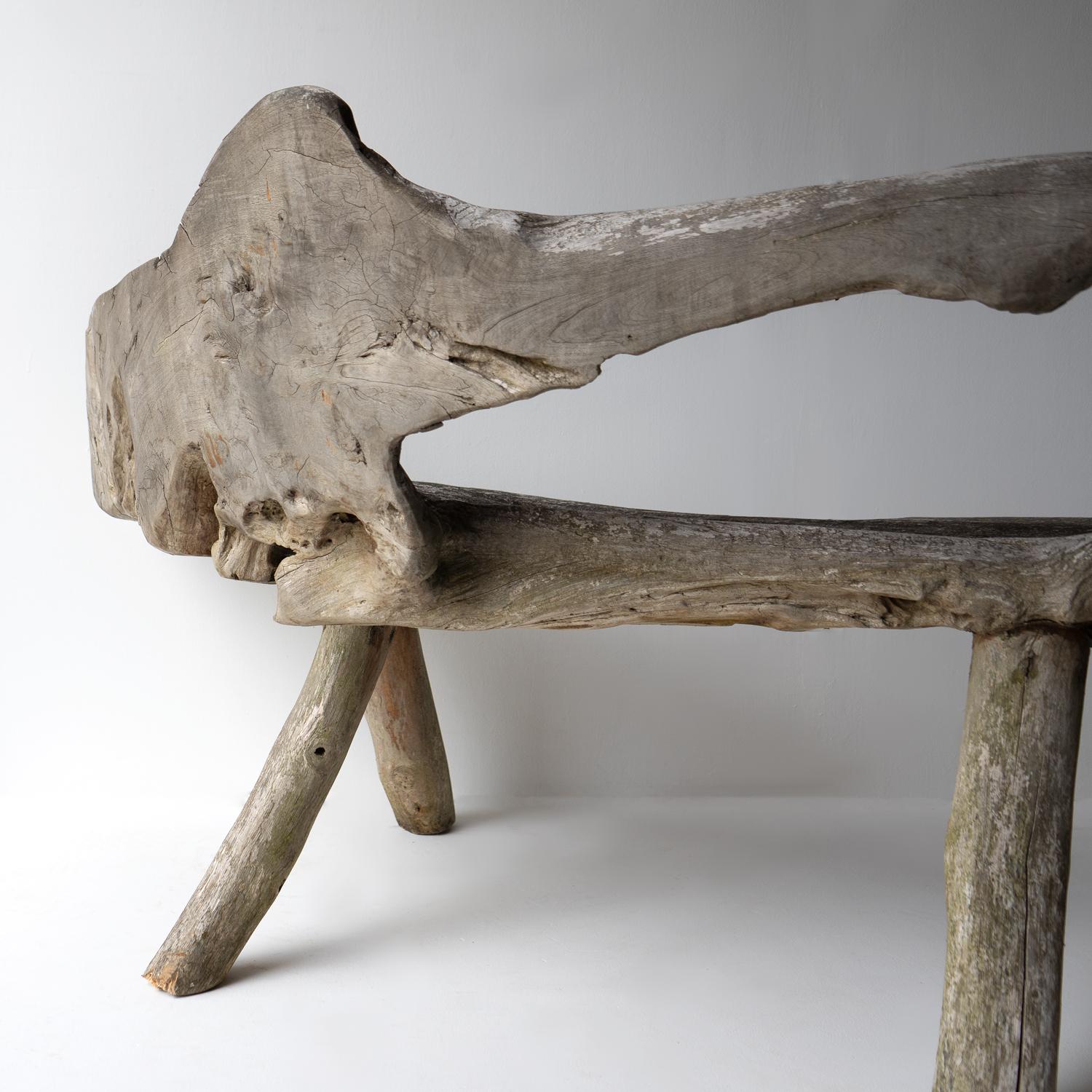 Vintage Weathered Teak Root Garden Bench, Primitive Organic Form, Mid 20th C. 5