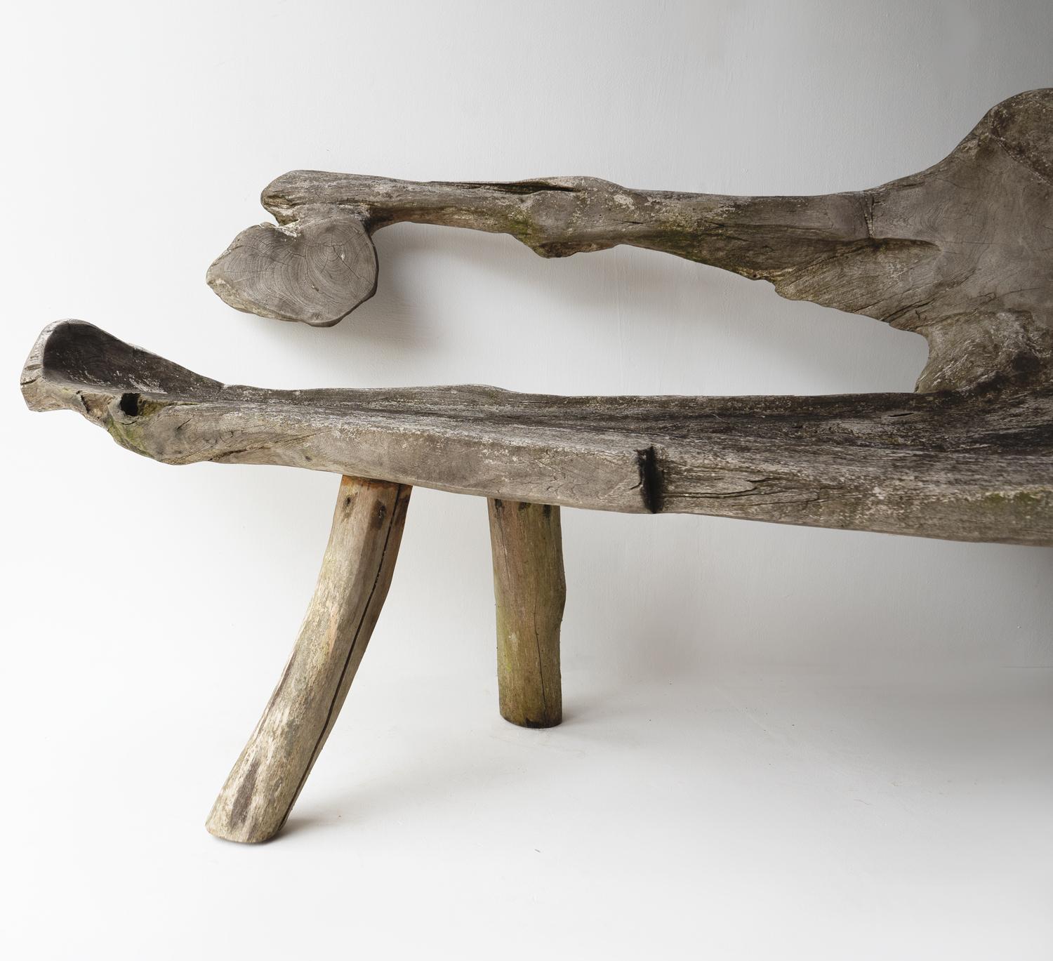 Vintage Weathered Teak Root Garden Bench, Primitive Organic Form, Mid 20th C. In Good Condition In Bristol, GB