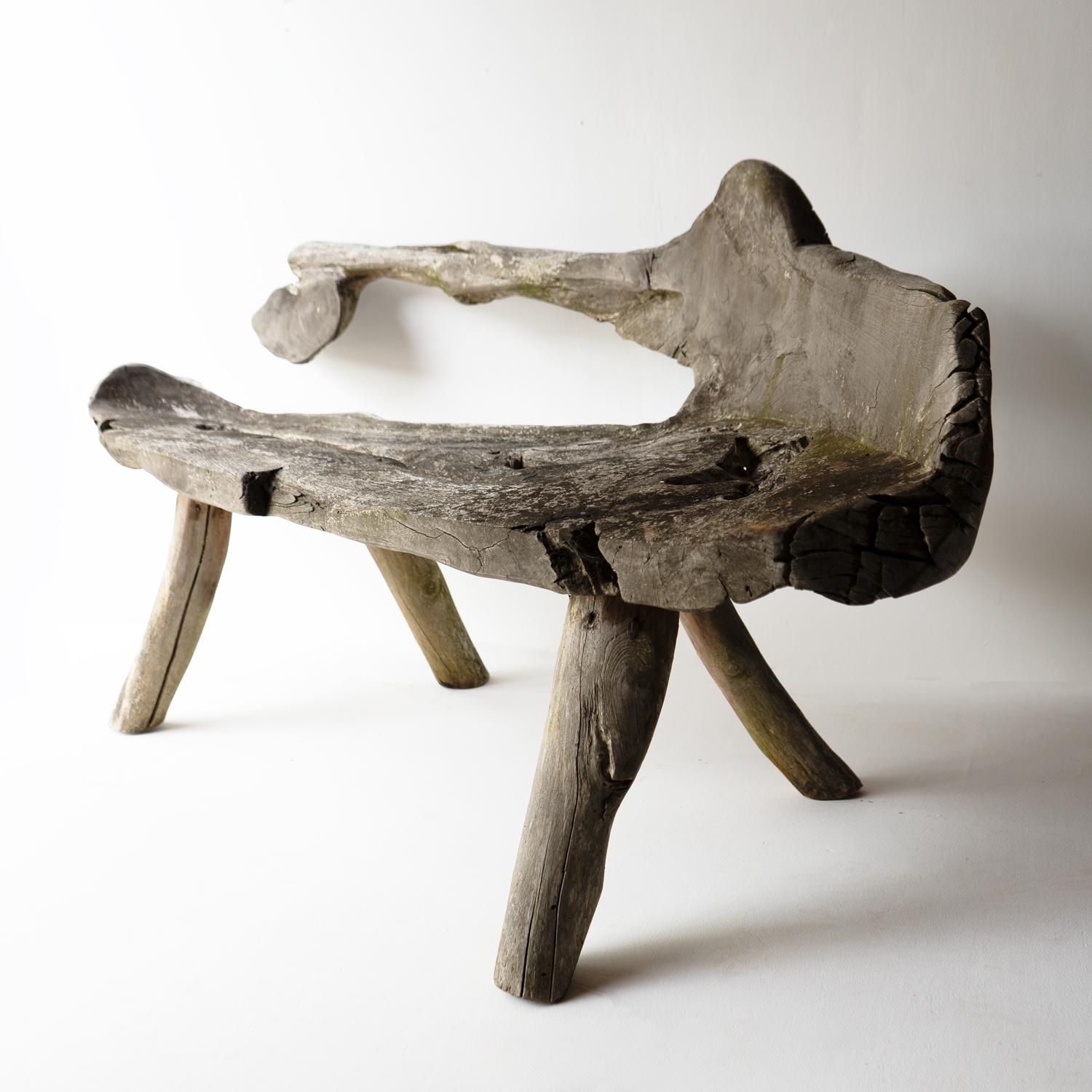 20th Century Vintage Weathered Teak Root Garden Bench, Primitive Organic Form, Mid 20th C.