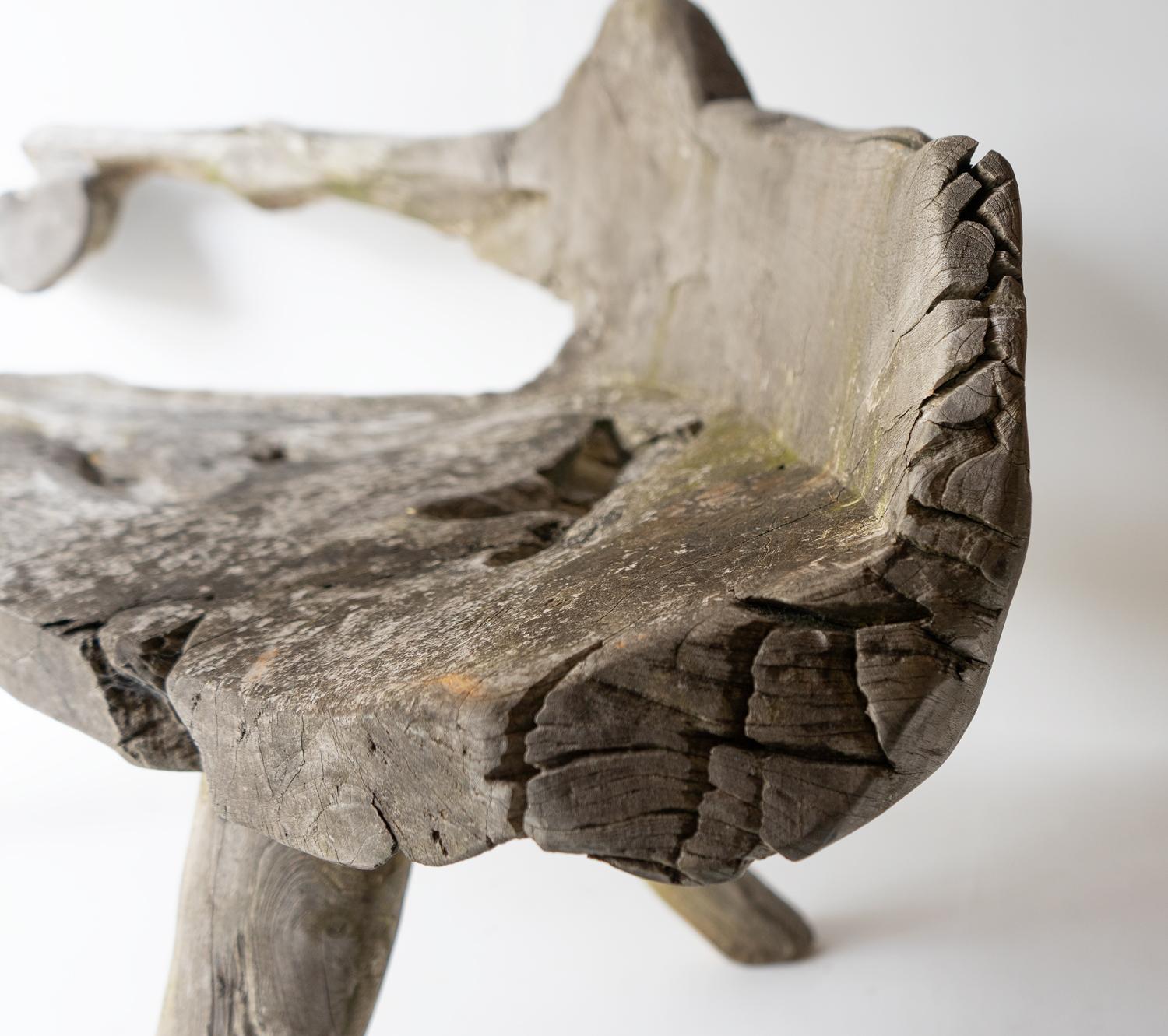 Vintage Weathered Teak Root Garden Bench, Primitive Organic Form, Mid 20th C. 1